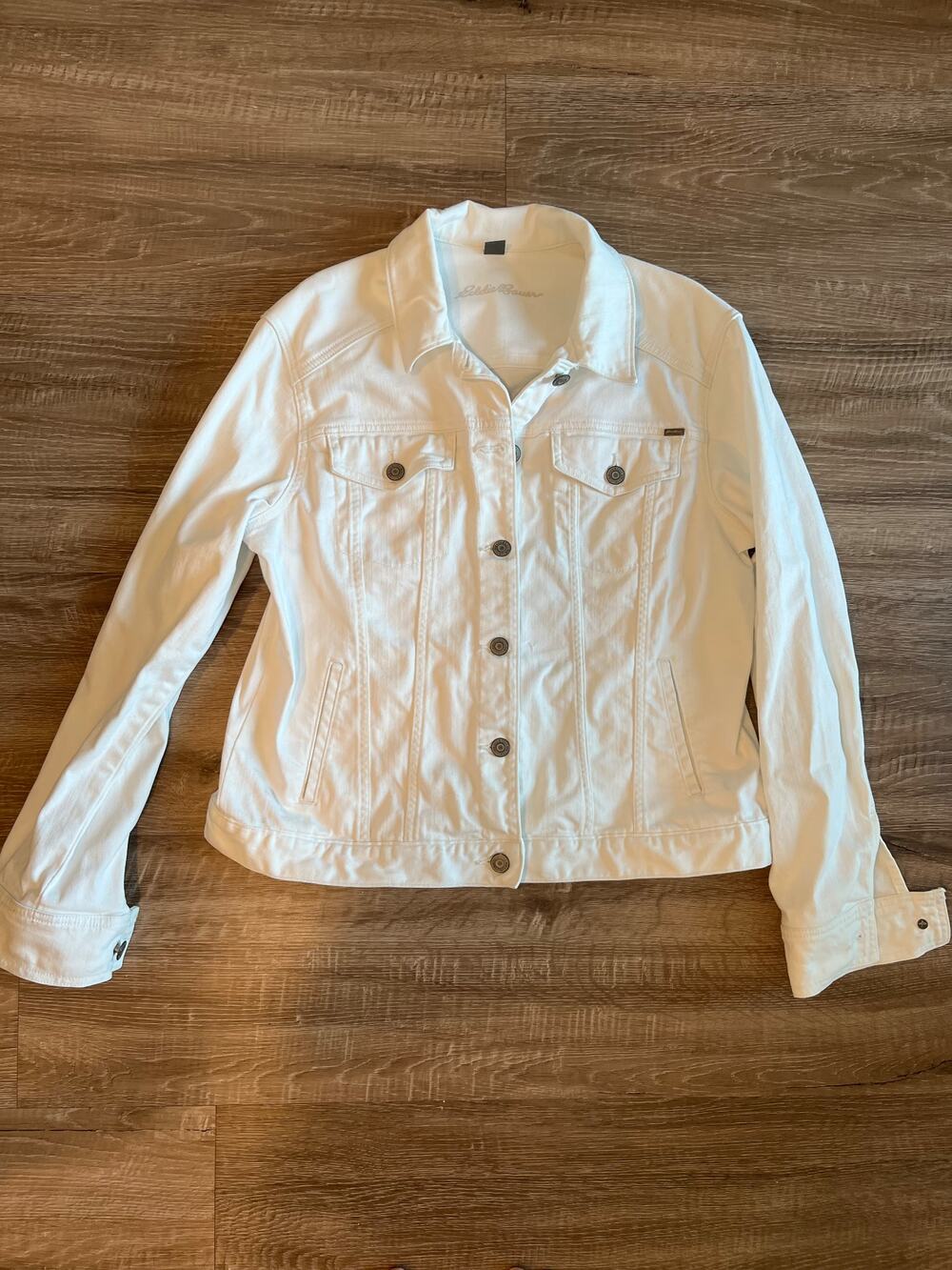 Eddie Bauer Women’s XL White Denim Jacket Classic Jean Jacket